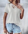 Kadın Kısa Kollu V Yaka şerit Detay Viskon Bluz