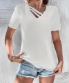 Kadın Kısa Kollu V Yaka şerit Detay Viskon Bluz