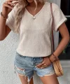 Kadın Kısa Kollu V Yaka Sırt Düğme Detay Triko Bluz