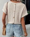 Kadın Kısa Kollu V Yaka Sırt Düğme Detay Triko Bluz