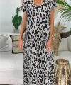 Kadın Kısa Kollu V Yaka Tam Boy Zebra Desen Pegasus Kumaş Elbise