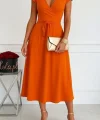Kadın Kısa Kollu V Yakalı Belden Kuşaklı Maksi Boy Viskon Elbise