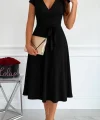 Kadın Kısa Kollu V Yakalı Belden Kuşaklı Maksi Boy Viskon Elbise