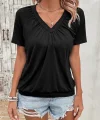 Kadın Kısa Kollu V Yakalı Büzgü Detaylı Viskon Bluz