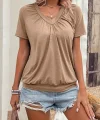 Kadın Kısa Kollu V Yakalı Büzgü Detaylı Viskon Bluz