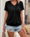 Kadın Kısa Kollu V Yakalı Büzgü Detaylı Viskon Bluz