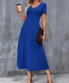 Kadın Kısa Kollu V Yakalı Cepli Viskon Elbise