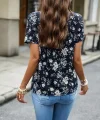 Kadın Kısa Kollu V Yakalı çiçek Baskılı Süprem Bluz