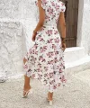 Kadın Kısa Kollu V Yakalı çiçek Desenli önü Kısa Arkası Uzun Süprem Elbise