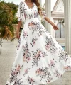 Kadın Kısa Kollu V Yakalı çiçek Desenli Süprem Elbise