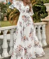 Kadın Kısa Kollu V Yakalı çiçek Desenli Süprem Elbise