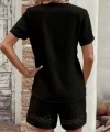 Kadın Kısa Kollu V Yakalı Dantel Detaylı Bürümcük Bluz Ve Short Ikili Takım