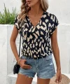 Kadın Kısa Kollu V Yakalı Desenli Süprem Bluz