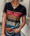 Kadın Kısa Kollu V Yakalı Düğmeli çok Renkli Süprem Bluz