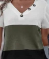 Kadın Kısa Kollu V Yakalı Düğmeli Waffle Bluz