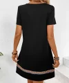 Kadın Kısa Kollu V Yakalı Etnik Desen şerit Detaylı Viskon Elbise