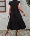 Kadın Kısa Kollu V Yakalı Geniş Kesim Uzun Trikoton Elbise