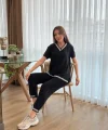 Kadın Kısa Kollu V Yakalı Iki Iplik Bluz Ve Pantolon Ikili Takım