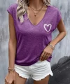 Kadın Kısa Kollu V Yakalı Kalp Baskılı Viskon Bluz