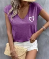 Kadın Kısa Kollu V Yakalı Kalp Baskılı Viskon Bluz