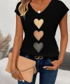 Kadın Kısa Kollu V Yakalı Kalp Desen Viskon Bluz