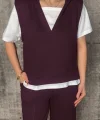 Kadın Kısa Kollu V Yakalı Kapşonlu Viskon Iki Iplik Bluz Ve Pantolon Takım