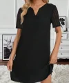 Kadın Kısa Kollu V Yakalı Kısa Janjan Krep Elbise