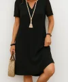 Kadın Kısa Kollu V Yakalı Kısa Janjan Krep Elbise