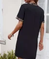 Kadın Kısa Kollu V Yakalı Leopar Desen Detaylı Modal Elbise