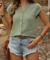 Kadın Kısa Kollu V Yakalı önden Düğmeli Müslim Gömlek