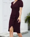 Kadın Kısa Kollu V Yakalı önden Fırfırlı Ithal Krep Elbise
