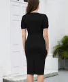 Kadın Kısa Kollu V Yakalı önden Fırfırlı Ithal Krep Elbise