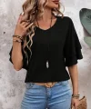 Kadın Kısa Kollu V Yakalı Viskon Bluz