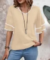 Kadın Kısa Kollu V Yakalı Viskon Bluz
