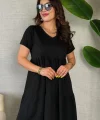 Kadın Kısa Kollu V Yakalı Viskon Elbise