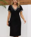 Kadın Kısa Kollu V Yakalı Yanlardan Yırtmaç Ve Düğmeli Viskon Iki Iplik Elbise