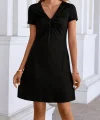 Kadın Kısa Kollu Yaka Detay Viskon Elbise