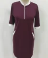 Kadın Kısa Kollu Yakadan Fermuarlı Cepli Yandan Yırtmaçlı Viskon Elbise