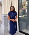 Kadın Kısa Kollu Yakadan Ve Etekten Fermuarlı Midi Viskon Iki Iplik Elbise