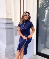 Kadın Kısa Kollu Yakadan Ve Etekten Fermuarlı Midi Viskon Iki Iplik Elbise
