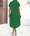 Kadın Kısa Kollu Yakalı Düğme Detay Midi Dokuma Elbise