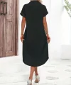 Kadın Kısa Kollu Yakalı Düğme Detay Midi Dokuma Elbise