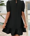 Kadın Kısa Kollu Yakalı Inci Detaylı Kısa Ithal Krep Elbise
