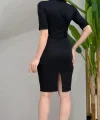 Kadın Kısa Kollu Yakalı Kruvaze Yakalı Beli Kemerli Midi Modal Elbise