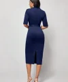 Kadın Kısa Kollu Yakalı Kruvaze Yakalı Beli Kemerli Midi Modal Elbise