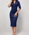 Kadın Kısa Kollu Yakalı Kruvaze Yakalı Beli Kemerli Midi Modal Elbise