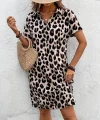 Kadın Kısa Kollu Yakalı Leopar Desenli Süprem Elbise