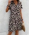 Kadın Kısa Kollu Yakalı Leopar Desenli Süprem Elbise