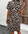 Kadın Kısa Kollu Yakalı Leopar Desenli Süprem Elbise