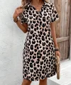 Kadın Kısa Kollu Yakalı Leopar Desenli Süprem Elbise